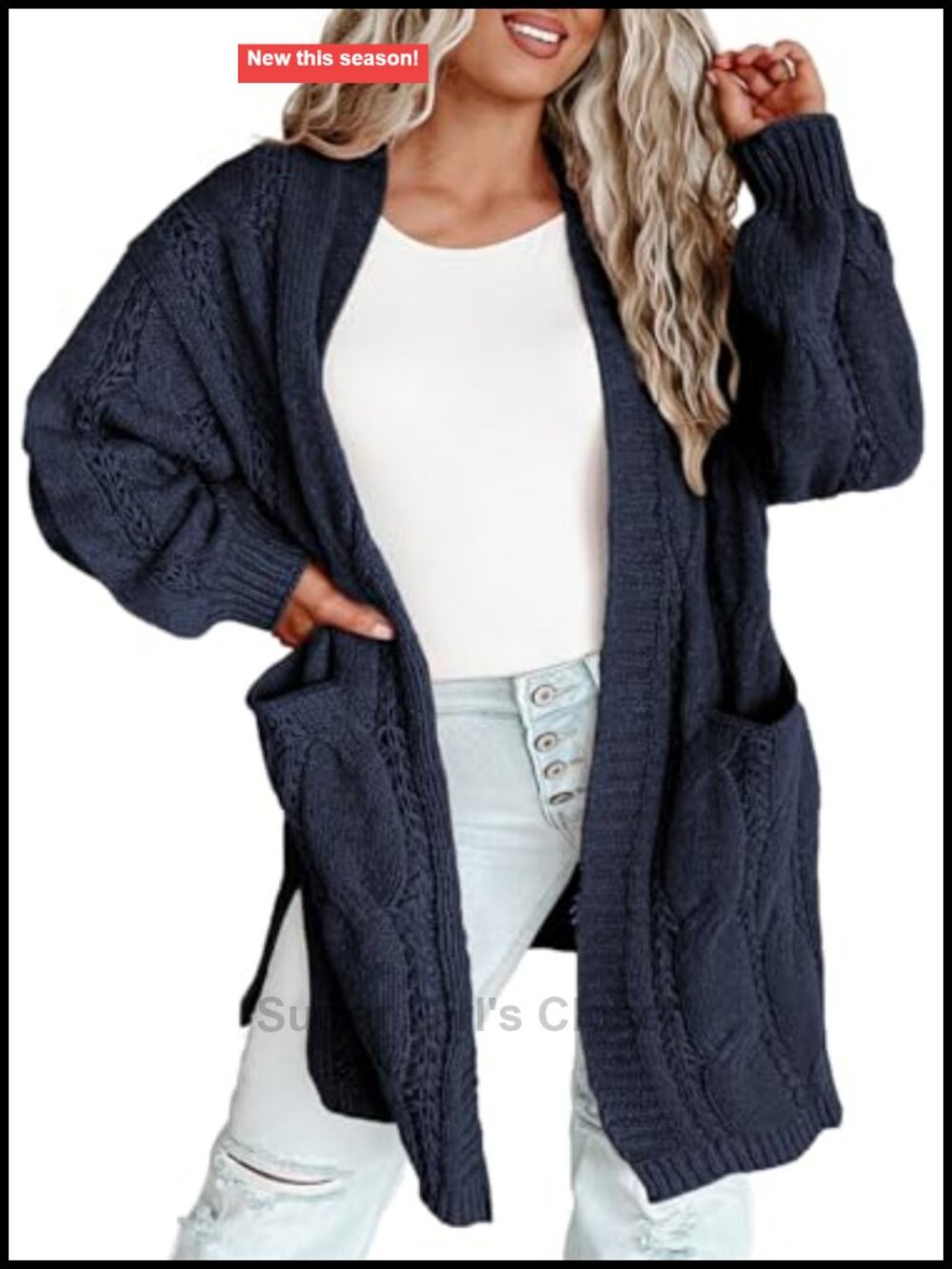 Plus Size Open Front Cable Knit Cardigan Long Sleeve Acrylic Sweater